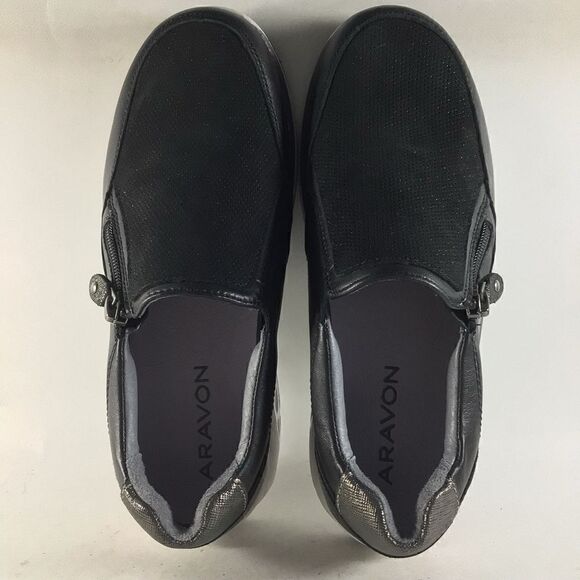 Aravon Pyper womens side zip shoes suede leather sneakers black size 5 2E - Picture 5 of 8